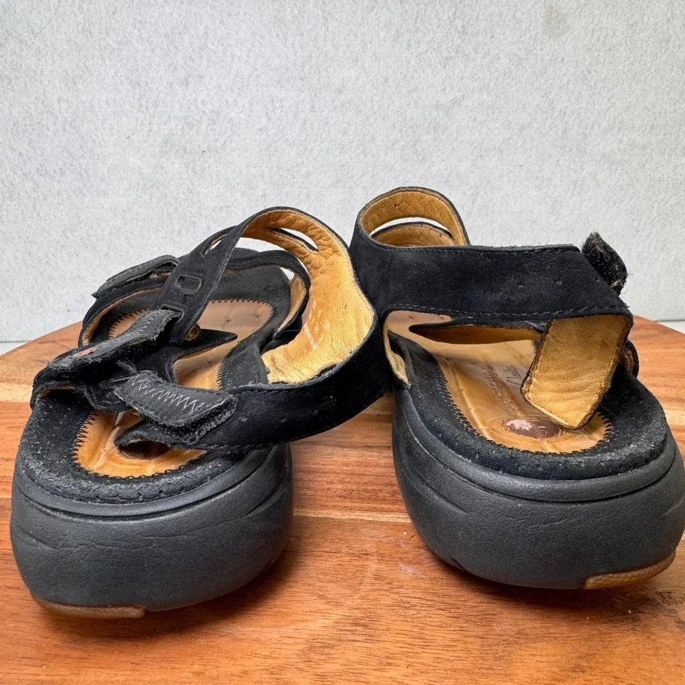 Unstructured by Clarks Black Leather Sandals Comfort Adjustable Straps Womens 8M